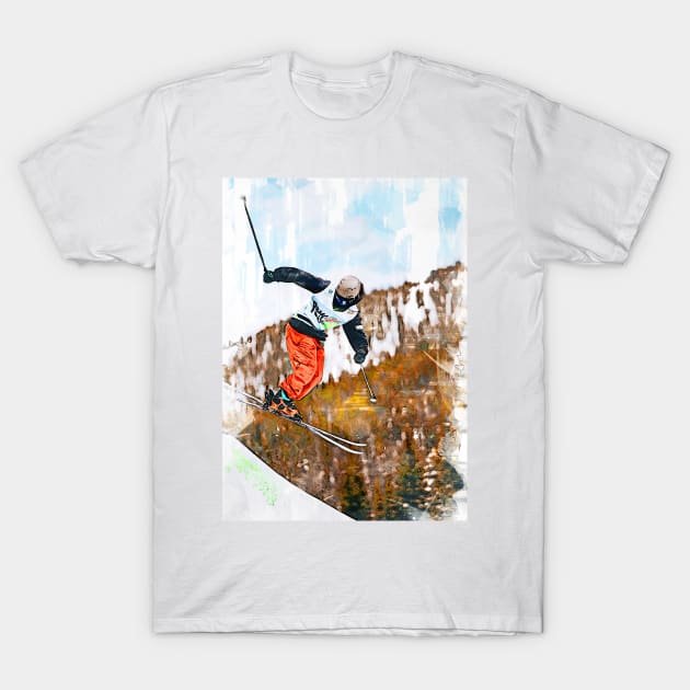 Pro Skier In The Air. For ski lovers T-Shirt by ColortrixArt